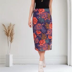 JADE by JOHNNY WAS Lizandrea Pencil Skirt Sz XS Midi Mesh Floral Stretch